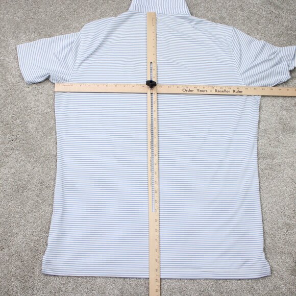 Peter Millar Polo Shirt Mens Large Blue Striped Tour Fit Golf Poly Stretch S/S - Picture 12 of 15